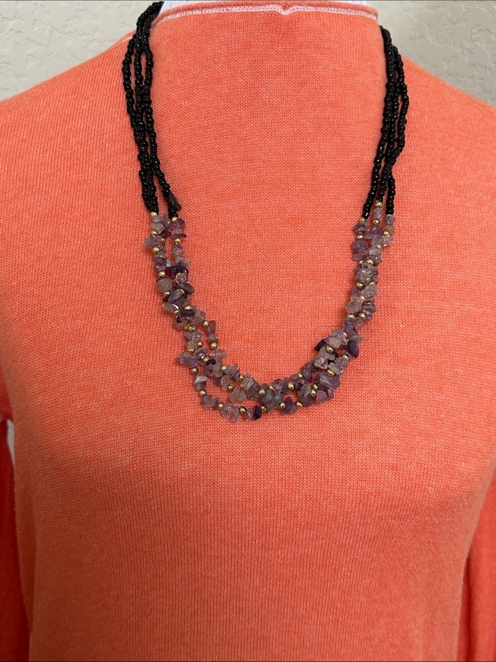Onyx And Amethyst Necklace
